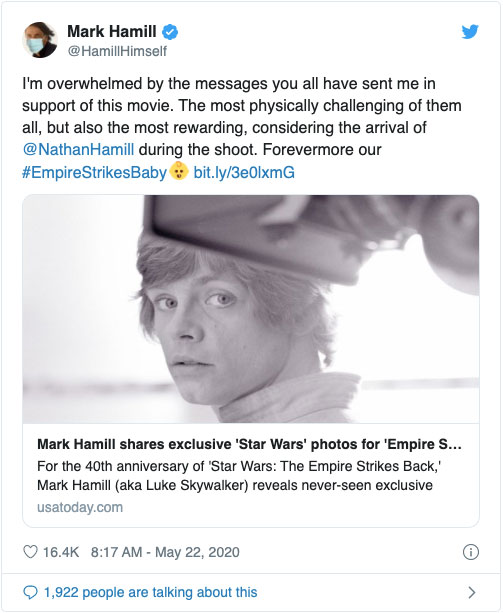 『スター・ウォーズ』マーク・ハミルが秘蔵写真を公開!! ダース・ベイダーのあの名台詞に隠された秘話も明かす