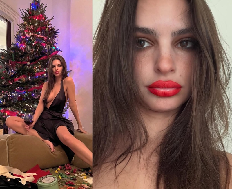 エミリー・ラタコウスキーが“胸元ギリギリ”ドレス姿を披露 “リップ取れかけの唇”にも視線集中